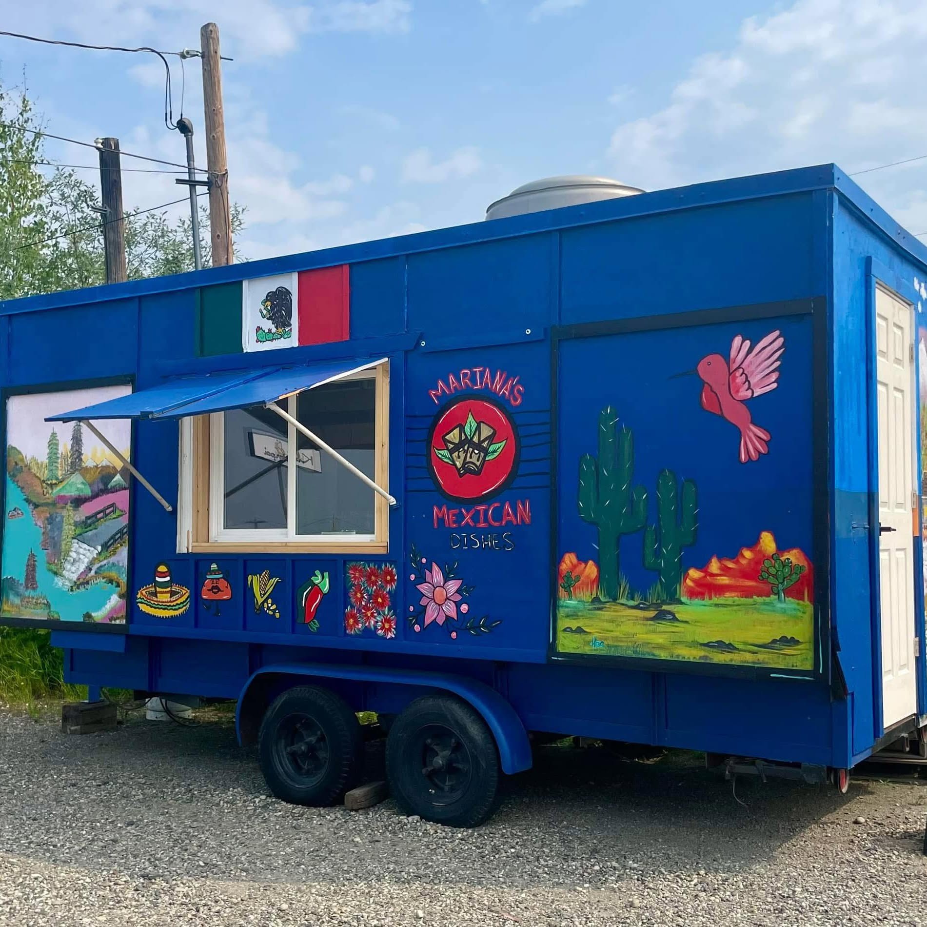 Mariana's Mexican Dishes cobalt blue food truck in Fairbanks Alaska